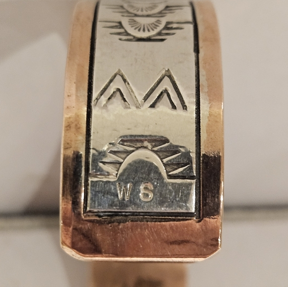 Navajo Sterling, Copper Cuff Bracelet Hand Made By Wylie Secatero - Picture 6 of 8